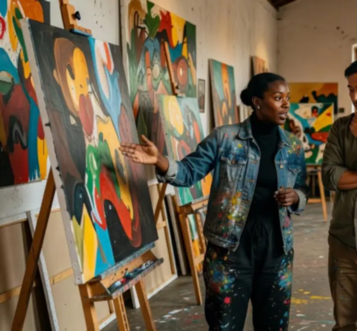 Grupa artystów podczas warsztatów twórczych