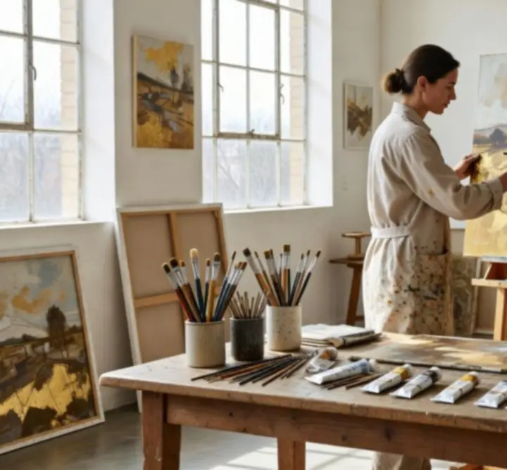 Artysta pracujący w pracowni malarskiej
