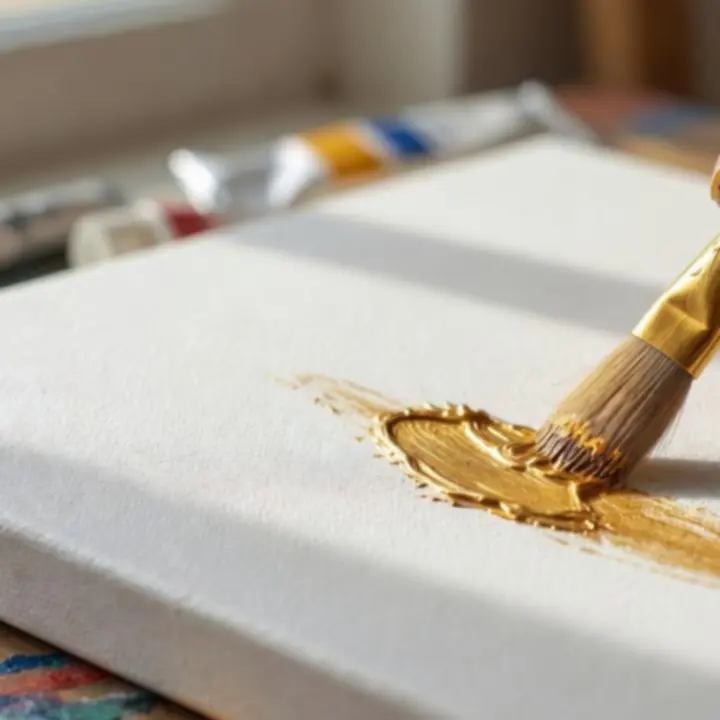 Dłonie artysty nakładające farbę na płótno